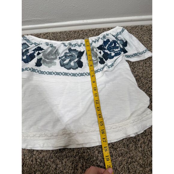 Free People Blue Embroidered Floral Top Womens Sz L Off Shoulder Boho Festival - Picture 10 of 10